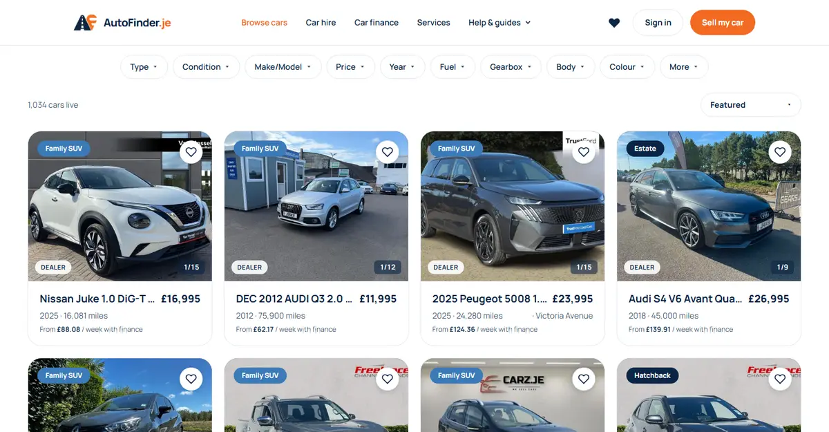 AutoFinder.je car listings: Jersey dealer stock with prices and weekly finance