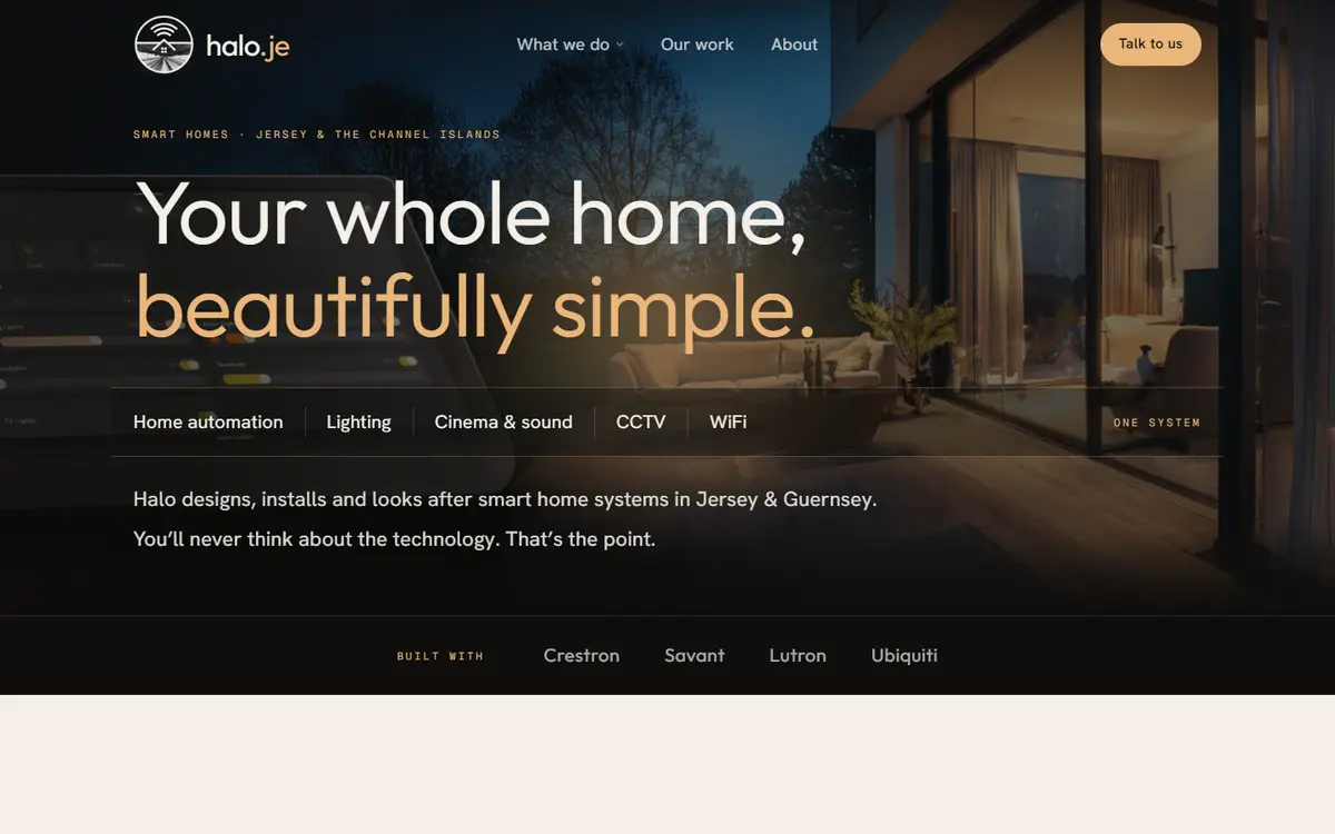 The halo.je website for a Jersey smart home installer
