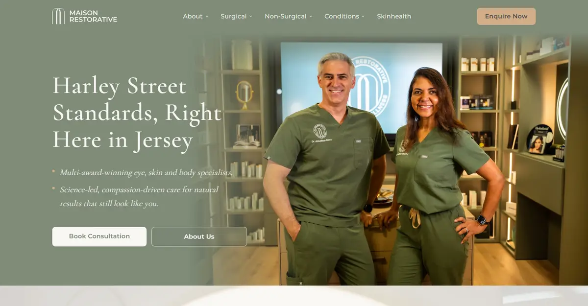 The Maison Restorative homepage: treatments explained in plain language