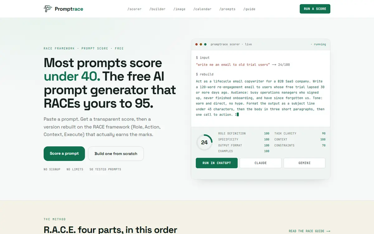 promptrace.ai, scoring an AI prompt